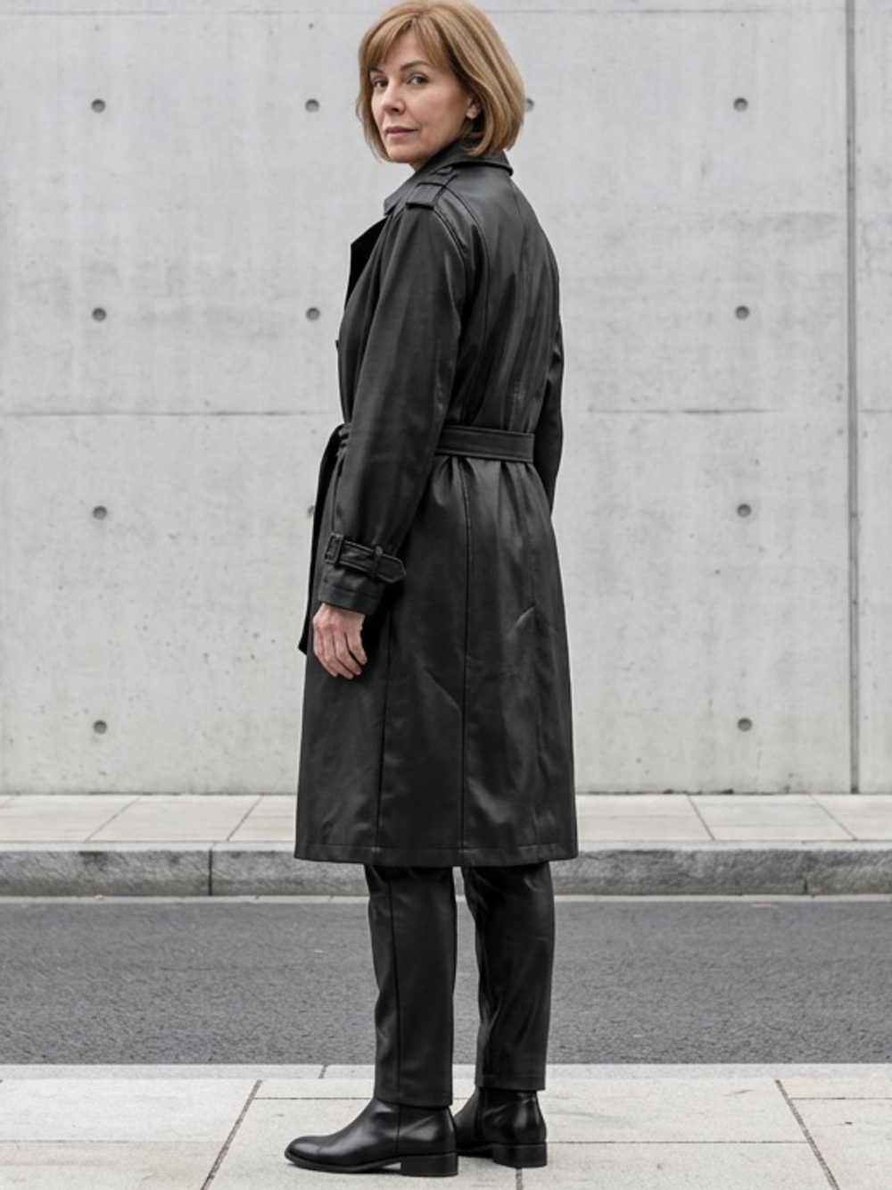 VTG-1980’s Utex Design-Black Trench Coat-Red lining-Women’s (Size 1X, RN 52539)